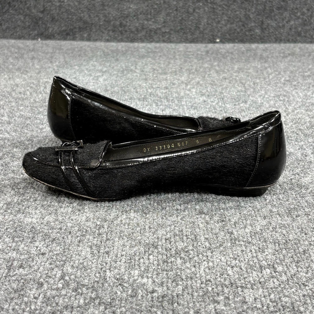 Salvatore Ferragamo Shoes Womens 6 Black Calf Hair Patent Loafer Flats Italy